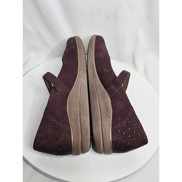 Aetrex Womens Size 9.5 Comfort Chunky Mary Jane Wine Nubuck Studded Wedge - Picture 4 of 7